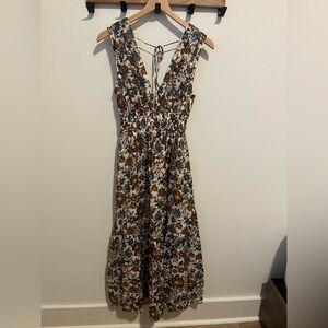 Abercrombie & Fitch Floral V-Neck Sleeveless Maxi Dress in Cream, Brown and Blue
